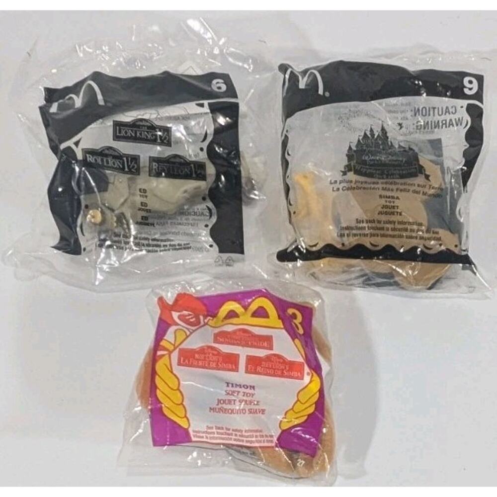 Lot of 3 Disney Lion King McDonald's Toys 1998 Timon, 2004 Ed Hyena 2005 Simba